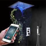 16-Inch Chrome or Brushed Nickel Shower Faucet: Flush-Mounted, 3-Way Control, 64-Color LED Lighting, Bluetooth Music