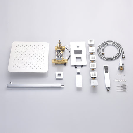 LED Chrome wall mounted Rain shower with body jets 3 way digital display anti scald  rough in valve - wonderland shower inc