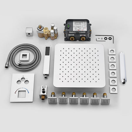 12-inch or 16-inch Rainfall 3 LED Colors Chrome Ceiling Mount 3-Way Thermostatic Shower System - Simultaneous and Individual Functionality - wonderland shower inc