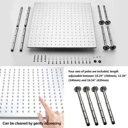 20'' or 24'' Ceiling-Mounted LED Chrome 3-Way Thermostatic Shower Faucet with Independent and Simultaneous Functionality - wonderland shower inc