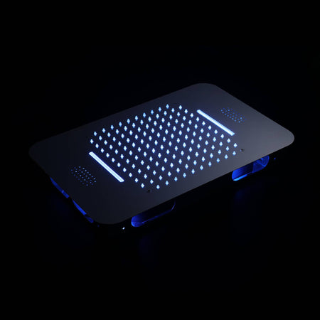 64 LED colors chrome music led flushed in 23x15inch shower head 4 way thermostatic valve that each function run at the same time and separately - wonderland shower inc