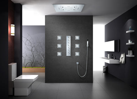 Chrome Flush in 31" Rainfall waterfall mist water column Shower Head Faucet 6 Function digital display Thermostatic shower system with flushed body jets - wonderland shower inc