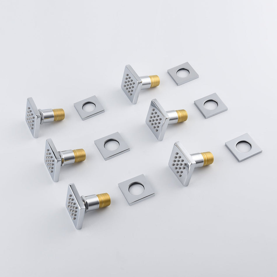 Dual 20 inch chrome ceiling mount rainfall shower systems 4 way thermostatic valve with 6 body jets