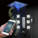 16inch 64 colors LED Chrome Flushed in  4 Way Thermostatic Shower Faucet with 4inch Body Jet - wonderland shower inc