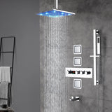 Chrome Ceiling Mount 12-Inch or 16-Inch Rain Shower System: LED or Non-LED, 3-Way Digital Thermostatic Control, Sliding Bar, and 4-Inch Body Jets