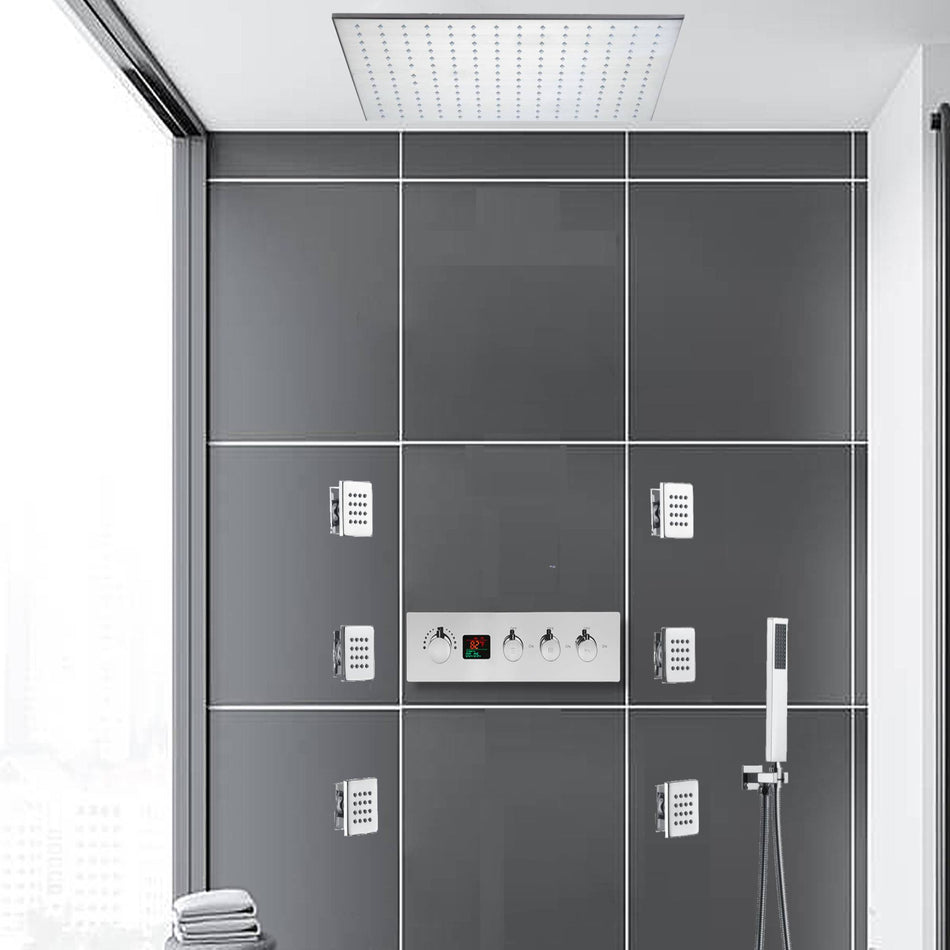 20 INCH or 24 inch LED Rain Ceiling Shower faucets Chrome  3 way digital Thermostatic with body jets