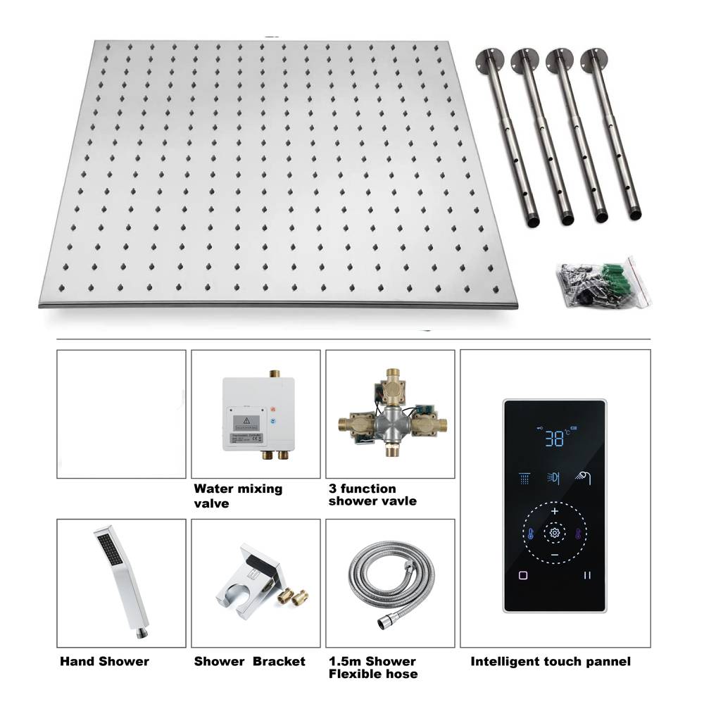 24inch LED Rain Shower Chrome Ceiling Mount 3 way touch digital  valve with 6 body jets - wonderland shower inc