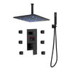 Ceiling Mount Matte Black LED Rain Shower System - Available in 12 inch or 16 inch - 3-Way Anti-Scald Digital Display Rough-in Valve and 6 Body Jets Included" - wonderland shower inc