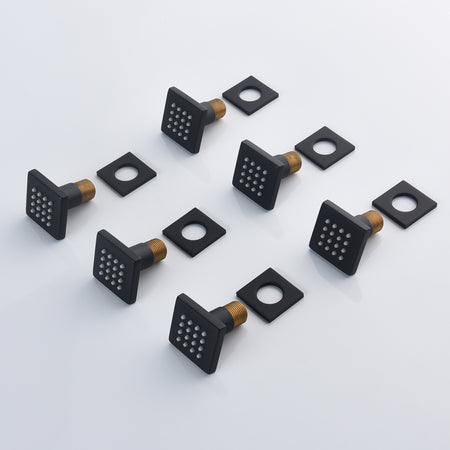 20 Inch LED Rainfall Mist Ceiling Mounted Matte Black 4-Way Thermostatic Shower System featuring 6 Body Jets. - wonderland shower inc