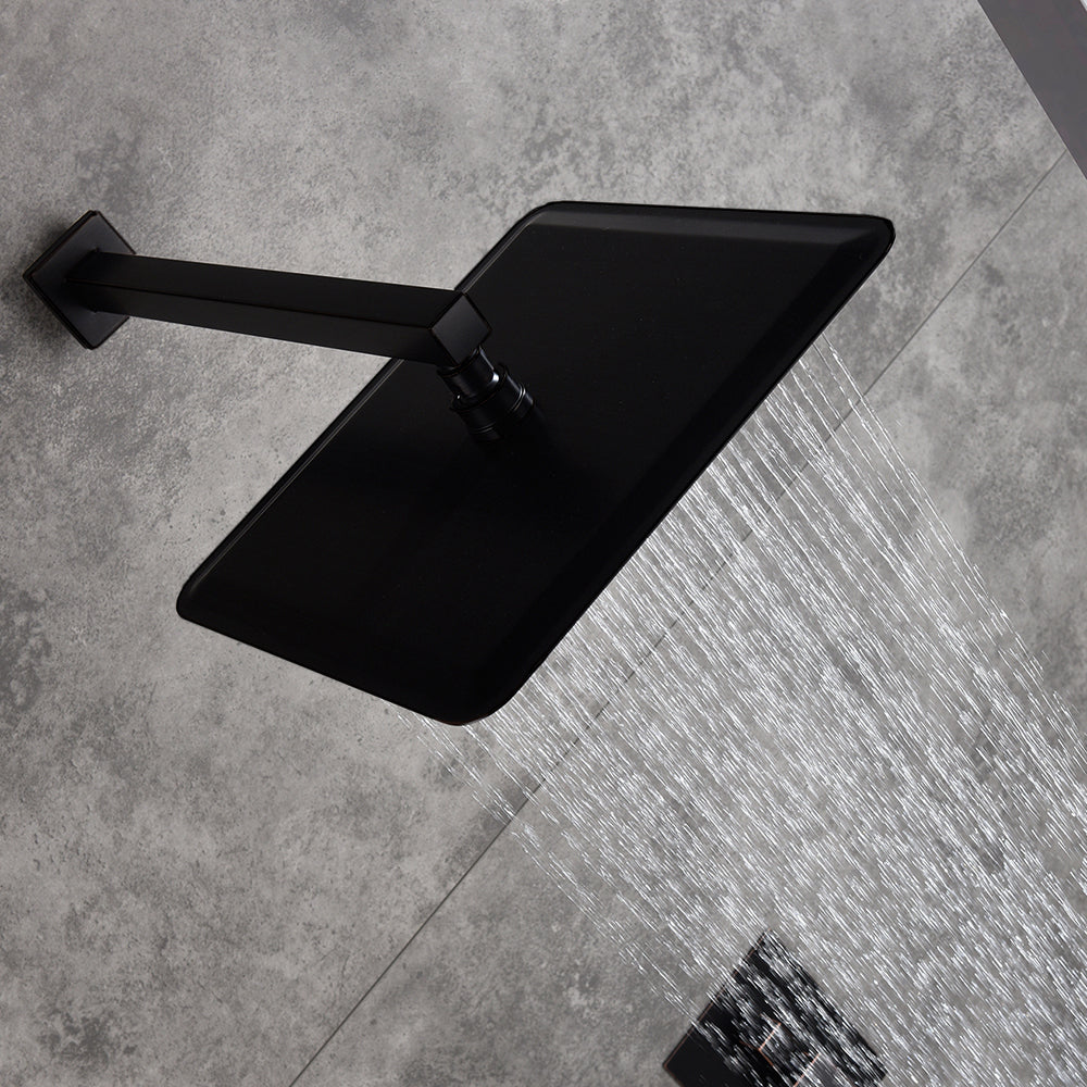 12-Inch or 16-Inch Matte Black Rain Showers with 3-Way Anti-Scald Digital Display Valve, Trim, and 6 Body Jets - wonderland shower inc