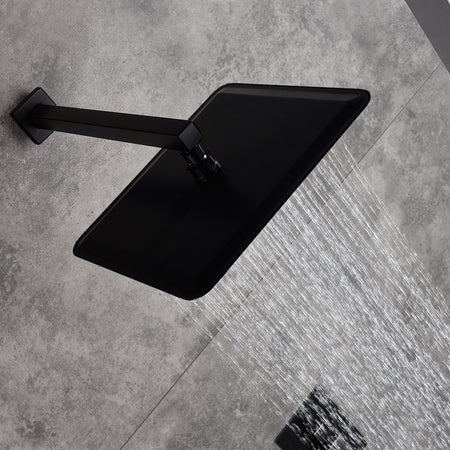 12-Inch or 16-Inch Matte Black Rain Showers with 3-Way Anti-Scald Digital Display Valve, Trim, and 6 Body Jets - wonderland shower inc