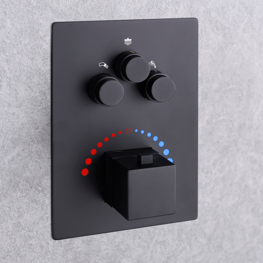 Matte Black 3-Way Thermostatic valve with trim and each function work at the same time and separately - wonderland shower inc