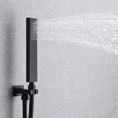 16-Inch Matte Black Flush-Mounted 3-Way Digital Thermostatic Shower Faucet with 64-LED Colors and Bluetooth Music Capabilities - wonderland shower inc
