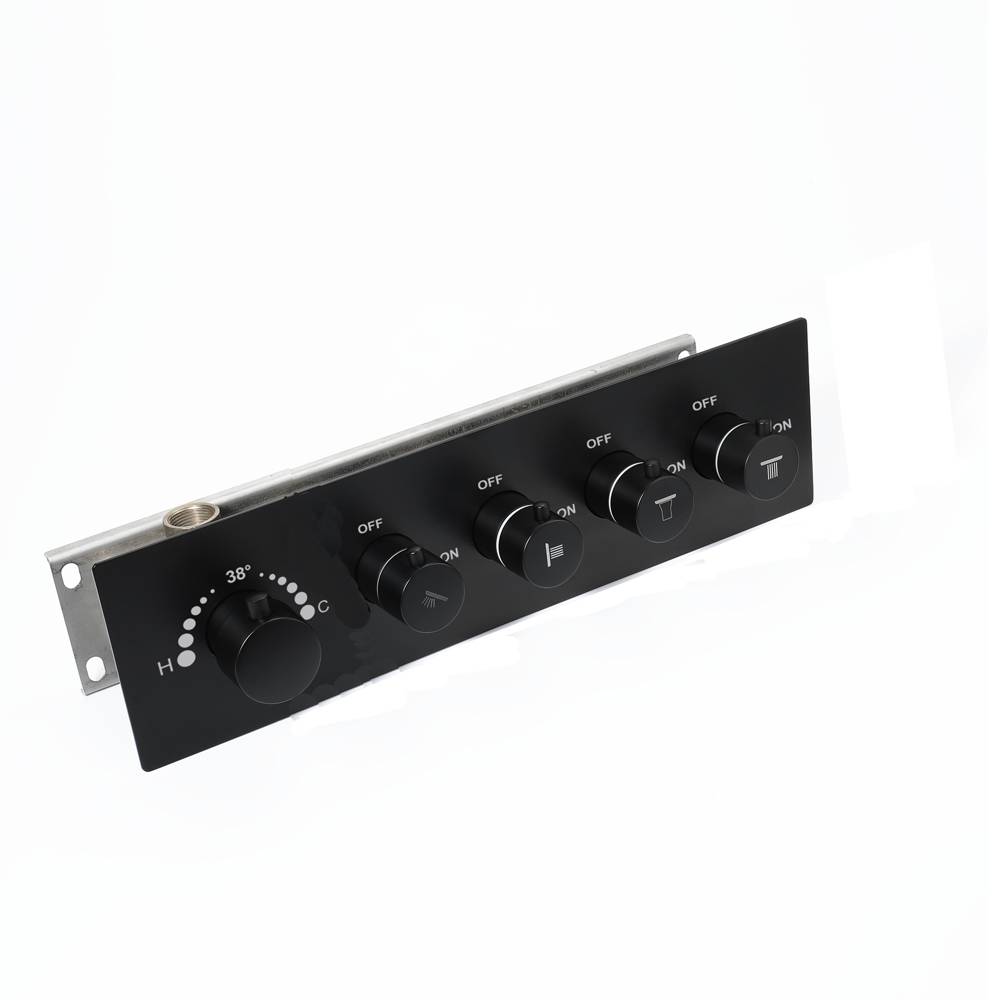 16-Inch Matte Black Thermostatic Shower Faucet: Flush-Mounted, 64-Color LED Lighting, Bluetooth Music, 4-Way Control, and 4-Inch Body Jet Features - wonderland shower inc