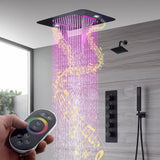 Matte Black 23x15-Inch LED Music Shower Head with 4-Way Thermostatic Shower System and Regular Head - wonderland shower inc