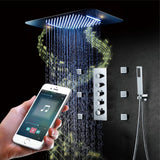 Brushed nickel Music LED Flushed in 23X 15inch shower head 4 way Digital display thermostatic valve that each function run at the same time and separately