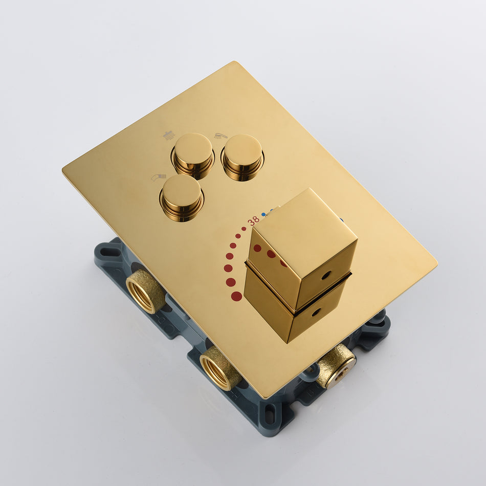 Polished Gold 3-Way Thermostatic valve with trim and each function work at the same time and separately