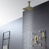 Brushed Gold Ceiling-Mounted Shower System - Features 3-Way Digital Display Valve & Includes 6 Body Jets