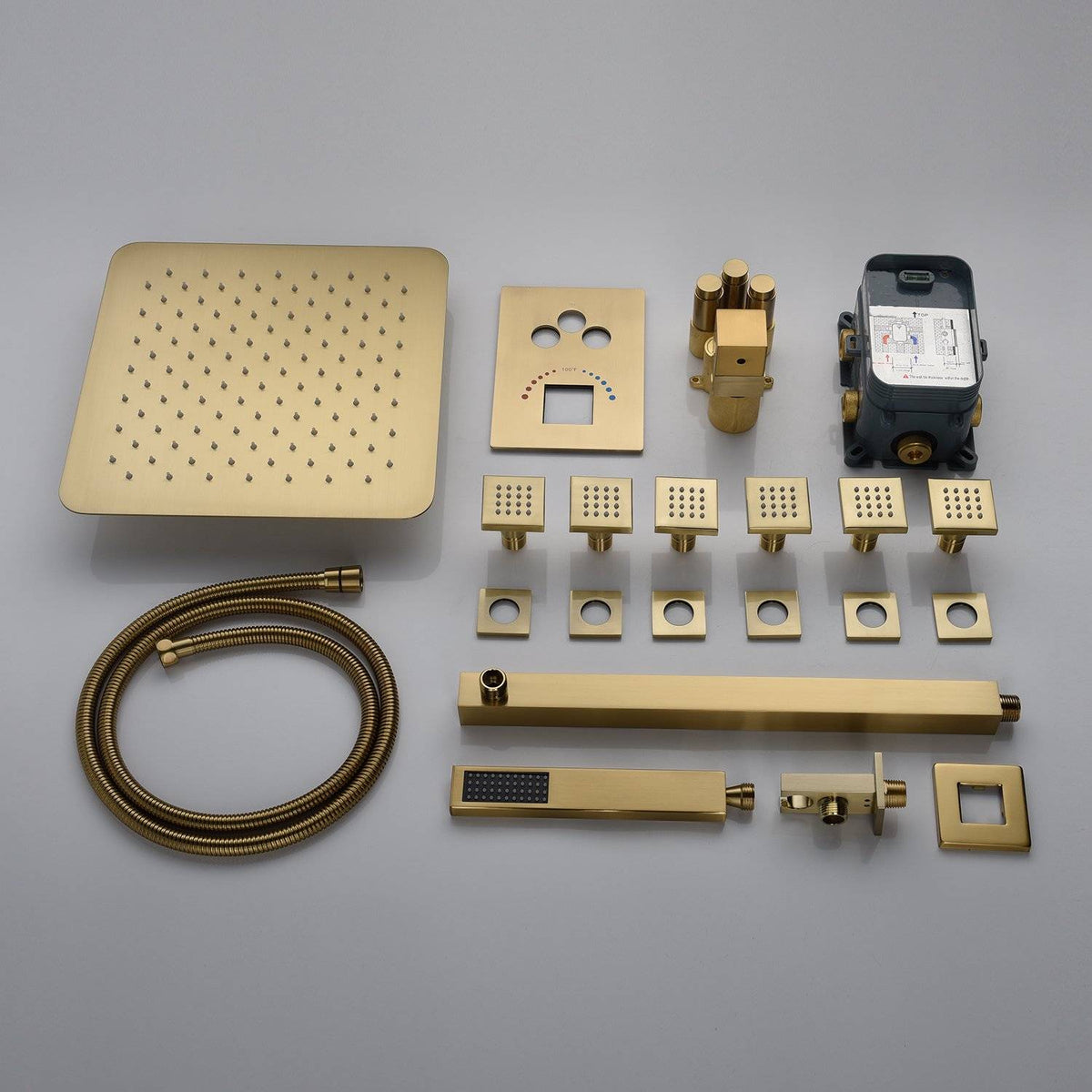 Brushed gold 3 way Thermostatic Shower valve system that each function run all together and separately - wonderland shower inc