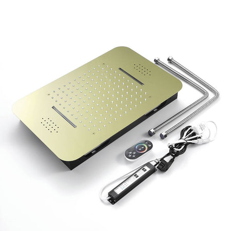 Brushed Gold 23x15 inch LED Music Shower Head with 4-Way Digital Display Thermostatic Shower Faucet for Individual and Combined Functionality - wonderland shower inc