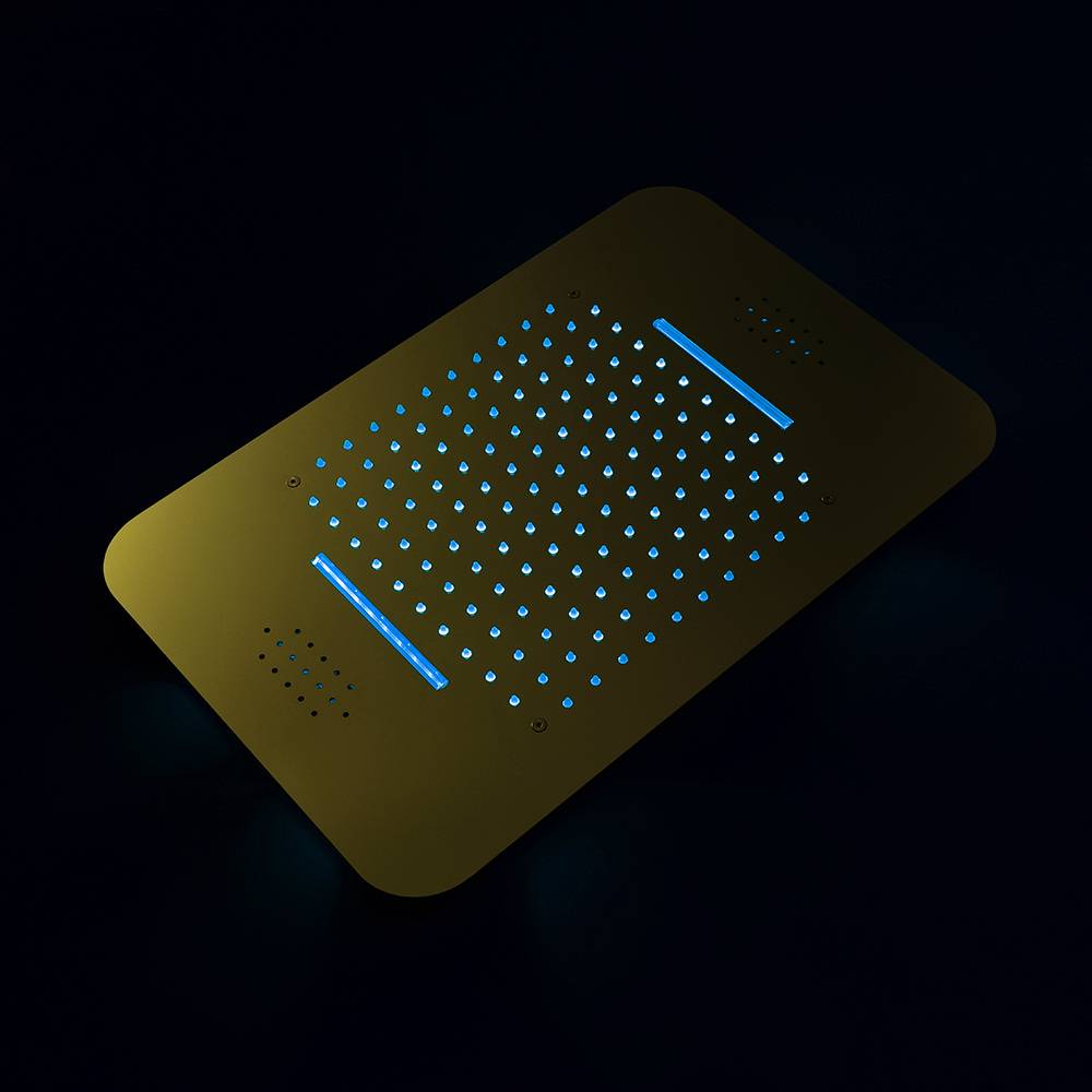 Brushed Gold 23x15 inch LED Music Shower Head with 4-Way Digital Display Thermostatic Shower Faucet for Individual and Combined Functionality - wonderland shower inc