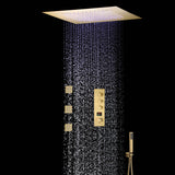 20'' Flush-Mounted Brushed Gold Rain Shower Head with 3-Way Digital Display Thermostatic Faucet, Music, and 64-LED Lights - All Functions Operable Simultaneously or Separately