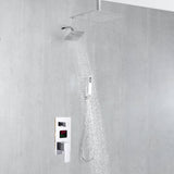 Chrome ceiling mount rainfall shower head 3 way digital display anti scald shower faucet with wall mount 6 inch high water pressure shower head