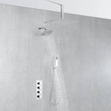 Chrome wall mount regular shower head 6inch ceiling mount LED light rainfall shower head 3 way thermostatic shower faucet each function work all together and separately