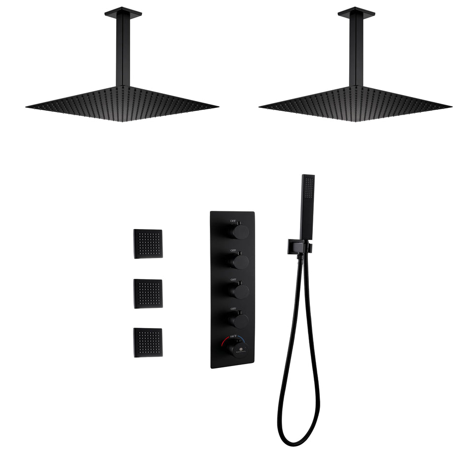 12 inch or 16 inch Matte Black Rainfall or Rainfall Waterfall Shower S ...