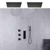 Matte black ceiling mount 2 x 20inch led light rainfall shower head 4 way digital display thermostatic shower faucet with 6 body jets