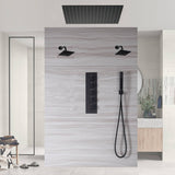 24-inch or 20-inch Matte Black Rainfall Shower System: Featuring a 4-Way Digital Display Thermostatic Rough-In Valve, and a Refreshing 6-inch Wall Mount Shower Head