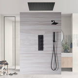 Matte Black Flush Mounted 20" or 24" Rain Head Shower with 3-Way Thermostatic System