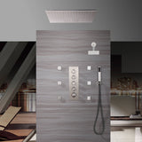 20" Brushed Nickel Rainfall Shower System: Ceiling/Flush-Mounted, Thermostatic Valve, 6 Jets, 6" Regular Head