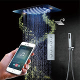 Brushed nickel Music LED Flushed in 23X 15 inch shower head 4 way digital display thermostatic shower faucet with regular head