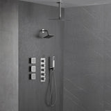 Brushed Nickel 4-Way Thermostatic Ceiling Mount Shower System - Featuring Dual Functionality with 12 or 16-inch LED or Non-LED Rain Head and High Pressure 6-inch Regular Head