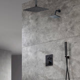Oil Rubbed Bronze 3-Way Thermostatic Shower Faucet System with Ceiling-Mounted 12-Inch or 16-Inch Non-LED Rainfall Shower Head and Wall-Mounted 6-Inch High Water Pressure Regular Shower Head