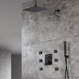 Oil Rubbed Bronze Ceiling Mount Rainfall Shower Head with 4-Way Thermostatic System, Body Jets, and High Water Pressure Wall Mount Shower Head