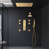 Brushed Gold Music LED Shower System: Flush-In 23'' x 15'' or 20'' x 20'' Shower Head with 5-Way Digital Display Thermostatic Control, Regular Head & Body Sprayers