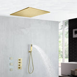 20 inch ceiling or flush mount Brushed gold 3 way thermostatic shower faucet with Body sprayers and handle sprayer