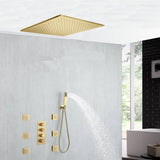 20 inch ceiling or flush mount Brushed gold 3 way thermostatic shower faucet with Body sprayers and handle sprayer