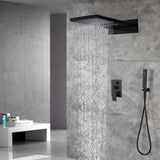 22-Inch Matte Black Rainfall Waterfall Shower Faucet with Optional LED Lighting and 3-Way Digital Display Pressure Balance Valve