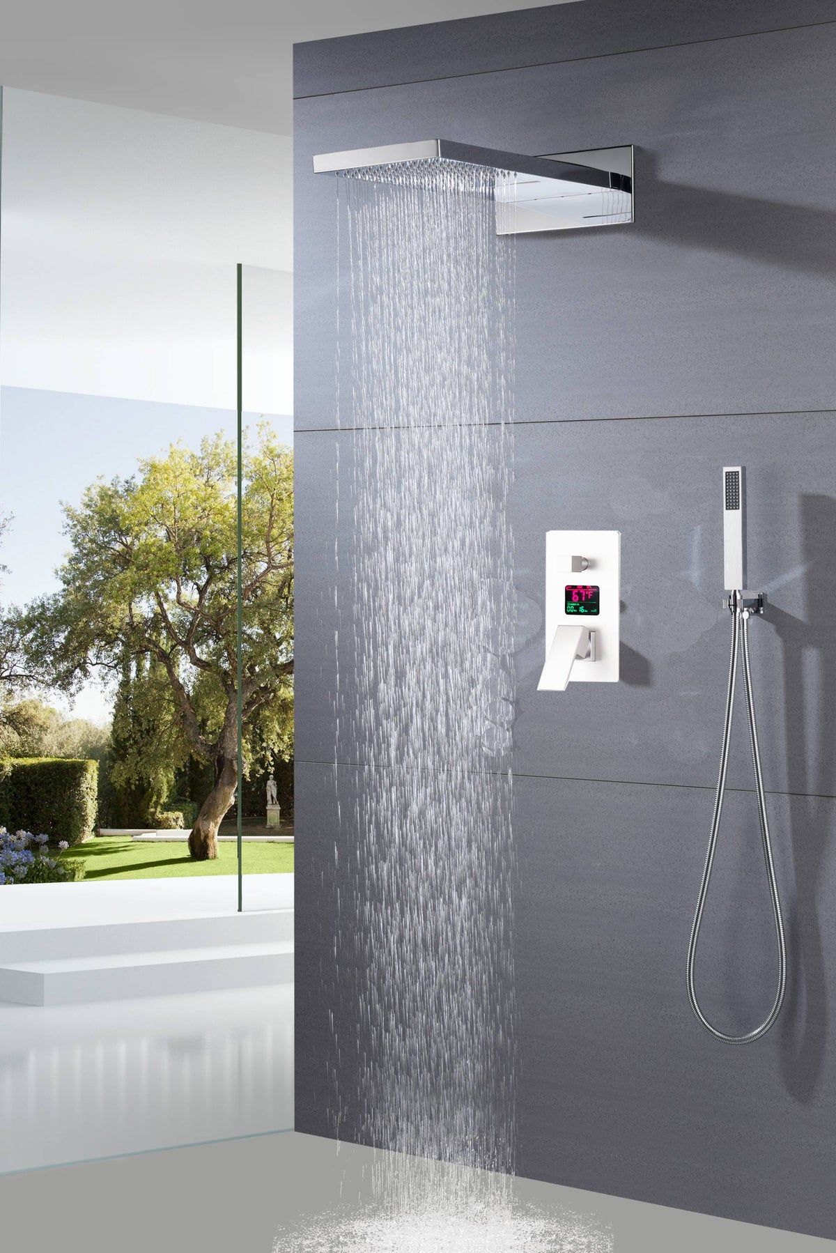 22" Chrome 3 way digital display valve Rain & Waterfall Shower Faucet - wonderland shower inc