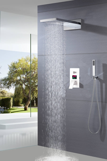 22" Chrome 3 way digital display valve Rain & Waterfall Shower Faucet - wonderland shower inc