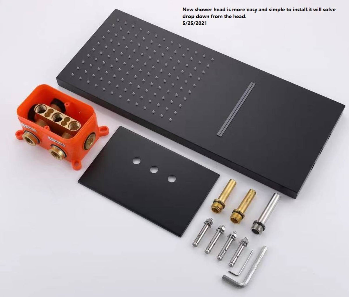 22-Inch Wall-Mount Matte Black Rainfall and Waterfall Shower Head with 3-Way Thermostatic Shower Faucet, Available with or without LED Light - wonderland shower inc