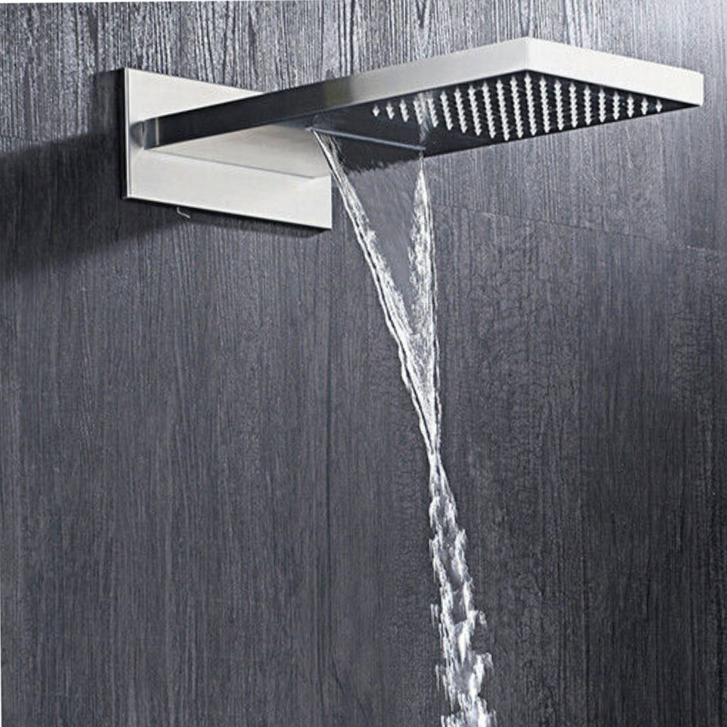 22" Brushed nickel 3 way Thermostatic display valve Rain & Waterfall Shower Faucet - wonderland shower inc