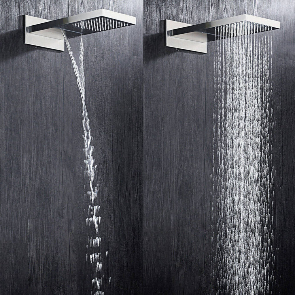 22" Brushed nickel 3 way Thermostatic display valve Rain & Waterfall Shower Faucet - wonderland shower inc