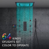 Matte Black 20" Rainfall Shower System with 3-Way Digital Thermostatic Valve, 6 Body Jets