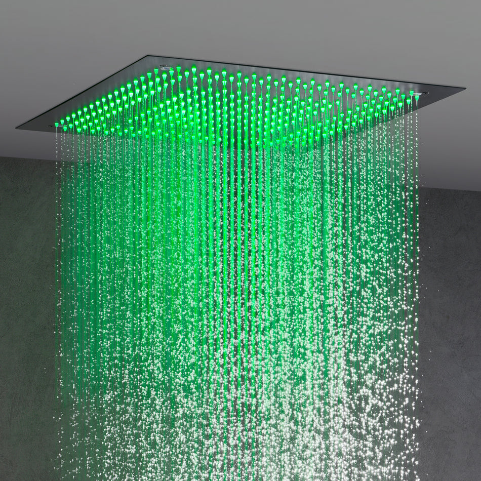 Flush Mounted 20-Inch Matte Black Rain Shower Head: Featuring 64 LED Lights for a Luxurious and Invigorating Deluge
