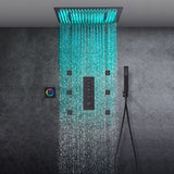 Matte Black 20" or 24'' Rainfall Shower System with 3-Way Digital Thermostatic Valve, 6 Body Jets