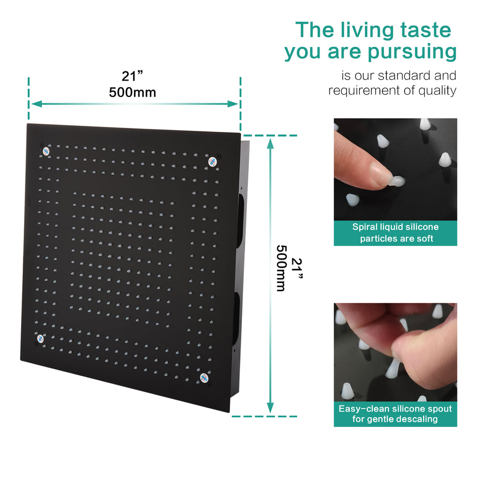 Flush Mounted 20-Inch Matte Black Rain Shower Head: Featuring 64 LED Lights for a Luxurious and Invigorating Deluge